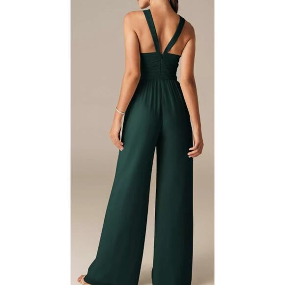 AW BRIDAL 16 2X plus Dark Emerald Lorraine party wide leg jumpsuit NEW B143 - Picture 2 of 7